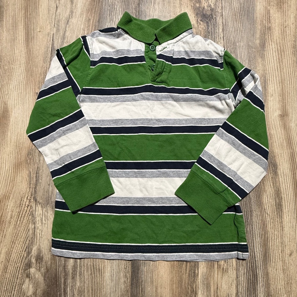 The Children's Place Rugby Shirt Green Striped Cotton Preppy